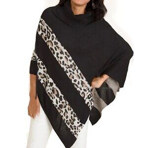 Chicos animal print asymmetrical poncho sweater size S/M